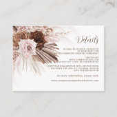Boho Dusty Roze Bruin Bloemen Pampas Grass Bruilof Informatiekaartje (Voorkant)