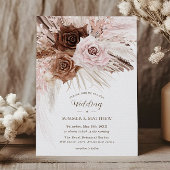 Boho Dusty Roze Bruin Bloemen Pampas Grass Bruilof Kaart