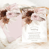 Boho Dusty Roze Bruin Bloemen Pampas Grass Bruilof Kaart