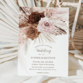 Boho Dusty Roze Bruin Bloemen Pampas Grass Bruilof Kaart