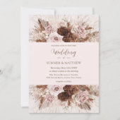 Boho Dusty Roze Bruin Bloemen Pampas Grass Bruilof Kaart (Voorkant)