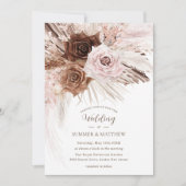 Boho Dusty Roze Bruin Bloemen Pampas Grass Bruilof Kaart (Voorkant)