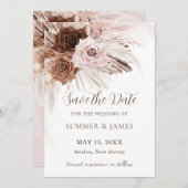 Boho Dusty Roze Bruin Bloemen Pampas Grass Bruilof Save The Date (Voorkant / Achterkant)