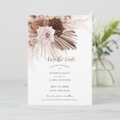 Boho Dusty Roze Bruin Bloemen Pampas Grass Bruilof Save The Date (Staand voorkant)