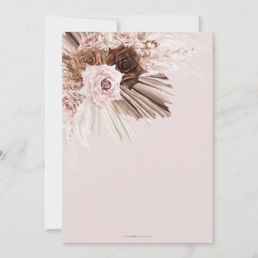 Boho Dusty Roze Bruin Bloemen Pampas Grass Bruilof Save The Date (Achterkant)