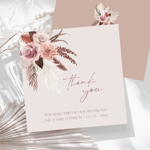 Boho Dusty Roze Gedroogde Bloemen Pampas Grass Bru Bedankkaart