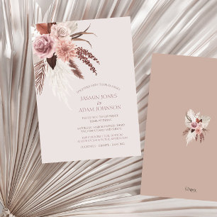 Boho Dusty Roze Gedroogde Bloemen Pampas Grass Bru Kaart