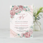 Boho dusty roze pink peonies eucalyptus ze zei ja kaart (Staand voorkant)