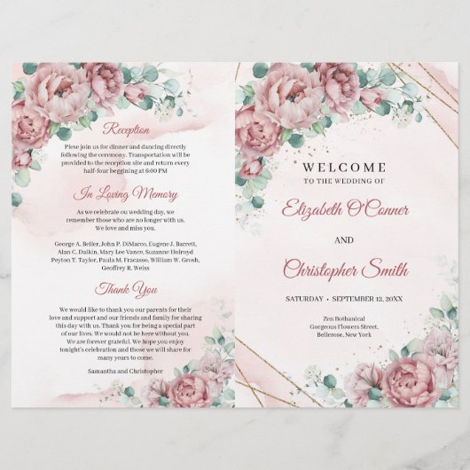 Boho dusty roze rozen eucalyptus goud gevouwen (Voorkant)