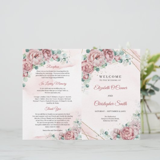 Boho dusty roze rozen eucalyptus goud gevouwen (Staand voorkant)