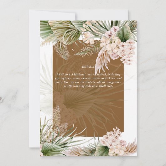 BOHO Earth Color Pampas Grass Wedding Kaart (Achterkant)