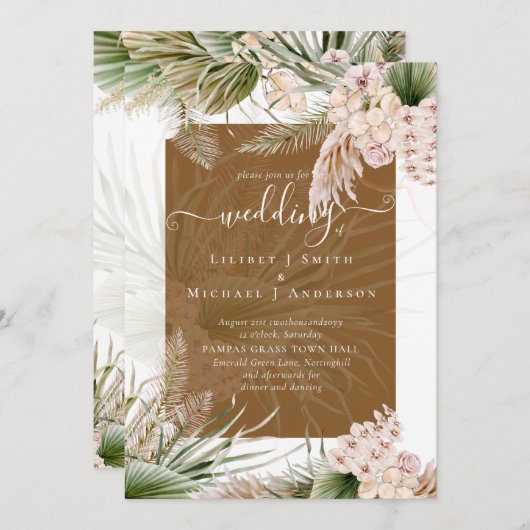 BOHO Earth Color Pampas Grass Wedding Kaart (Voorkant / Achterkant)