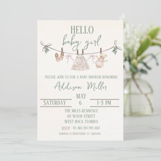 Boho Earth Pink Girl Baby shower Uitnodiging (Staand voorkant)