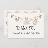 Boho Earth Roze Meisje Dank je kaart Baby shower (Voorkant / Achterkant)