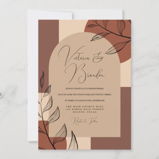 Boho Earth Tone Arch Foliage Terracotta Wedding Kaart (Voorkant)