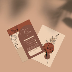 Boho Earth Tone Arch Foliage Terracotta Wedding RSVP Kaartje