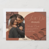 Boho Earth Tone Arch Foliage Terracotta Wedding Save The Date (Voorkant)