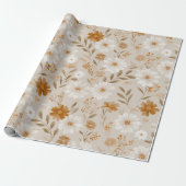 Boho Earth Tone Daisy Tan Floral Pattern Cadeaupapier (Uitgerold)