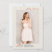 Boho Earth tone floral waterverf foto afstuderen Kaart (Achterkant)