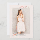 Boho Earth tone floral waterverf foto afstuderen Kaart (Achterkant)