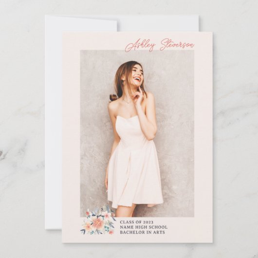 Boho Earth tone floral waterverf foto afstuderen Kaart (Achterkant)