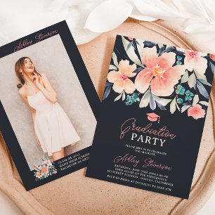 Boho Earth tone floral waterverf foto afstuderen Kaart