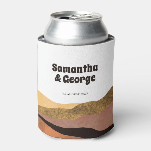 Boho Earth Tones Retro Typography Wedding Favors Blikjeskoeler (Blikje Voorkant)
