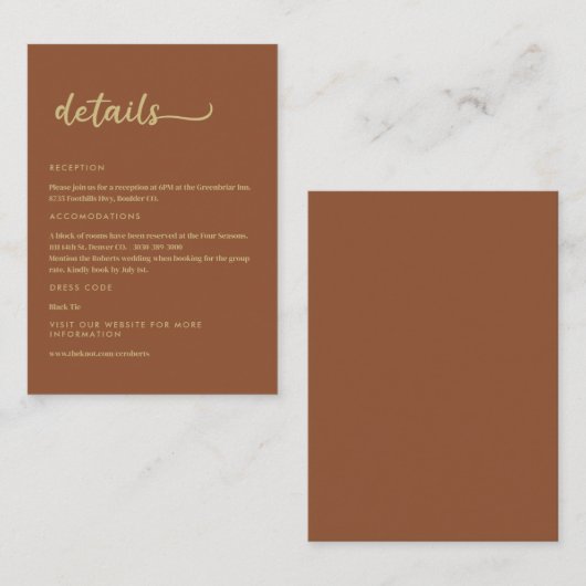 Boho Earth Tones Trendy Script Informatiekaartje (Voorkant / Achterkant)