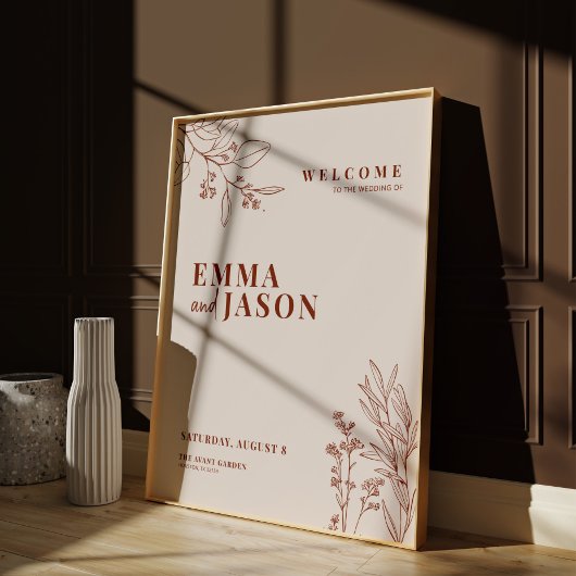 Boho Earthy Beige Wedding Welcome Sign Poster