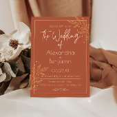 Boho Earthy Brown & Gold Modern Wedding Invitation Kaart