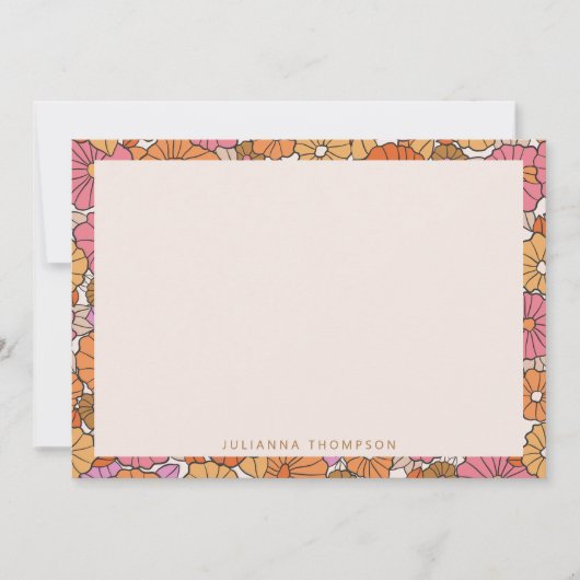 Boho Earthy Burnt Oranje Floral Persoonlijke naam Notitiekaartje (Voorkant)