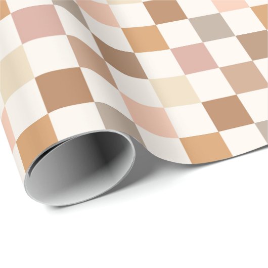 Boho Earthy Check Checkerboard Checkered Girly Cadeaupapier (Rol Hoek)