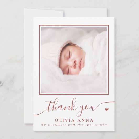 Boho Earthy Elegant Script Baby shower Foto Bedankkaart (Voorkant)