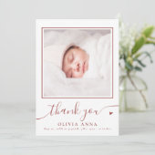 Boho Earthy Elegant Script Baby shower Foto Bedankkaart (Staand voorkant)
