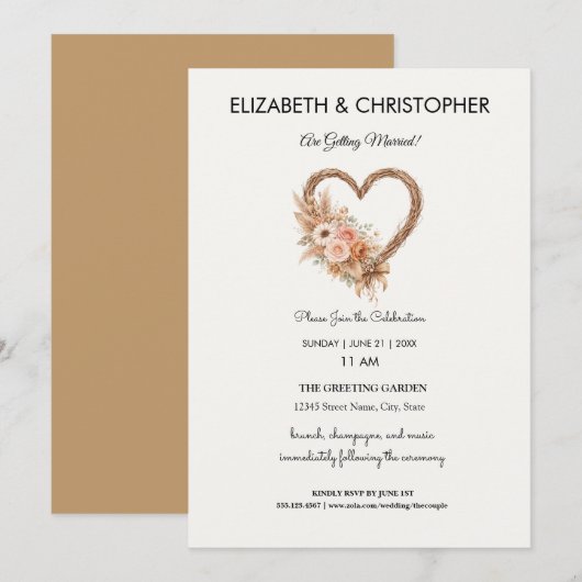 Boho Earthy Elegant Simple Wedding Kaart (Voorkant / Achterkant)