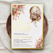 Boho Earthy Floral Balloon Baby shower Gold Folie Uitnodiging