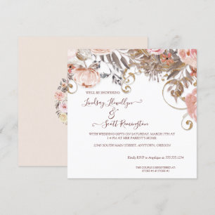 Boho Earthy Floral Pink Rose Gold Couples Shower Kaart