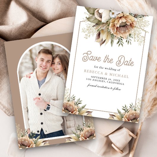 Boho Earthy Floral Taupe Fotobruiloft Save The Date