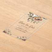 Boho Earthy Floral Taupe Wedding Save the Date Acryl Uitnodigingen (Laagn)