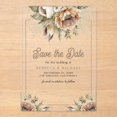 Boho Earthy Floral Taupe Wedding Save the Date Acryl Uitnodigingen (Voorkant)