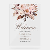Boho Earthy Ivory Floral Wedding Welcome Acryl Bord (Voorkant)