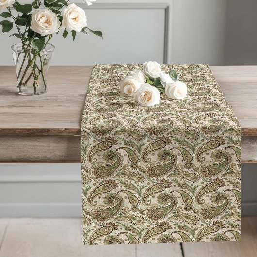 Boho Earthy Paisley Print Details Sage Green Brown Lange Tafelloper