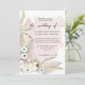 Boho Earthy Pampas Grass Waterverf Floral Wedding Kaart (Staand voorkant)