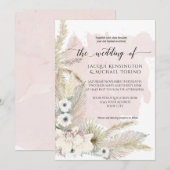 Boho Earthy Pampas Grass Waterverf Floral Wedding Kaart (Voorkant / Achterkant)