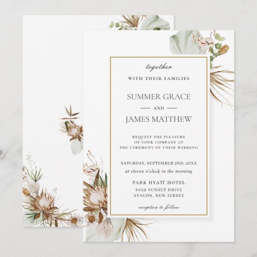 Boho Earthy Protea Palm Rust Brown Rustic Wedding Kaart (Voorkant / Achterkant)