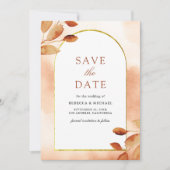Boho Earthy Terracotta Leaves Arch Wedding Save The Date (Voorkant)