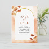 Boho Earthy Terracotta Leaves Arch Wedding Save The Date (Staand voorkant)