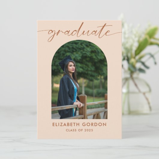 Boho Earthy Trendy Script Arch Foto Afstuderen Save The Date (Staand voorkant)