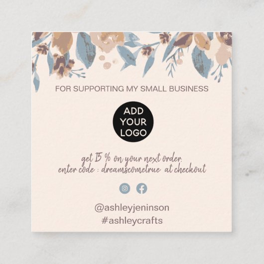 Boho earthy waterverf order vierkante visitekaartje (Achterkant)