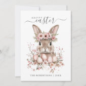 Boho Easter  Bunny Blush Bloemeneieren Feestdagenkaart (Voorkant)